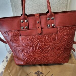 Patricia Nash orange tooled leather satchel